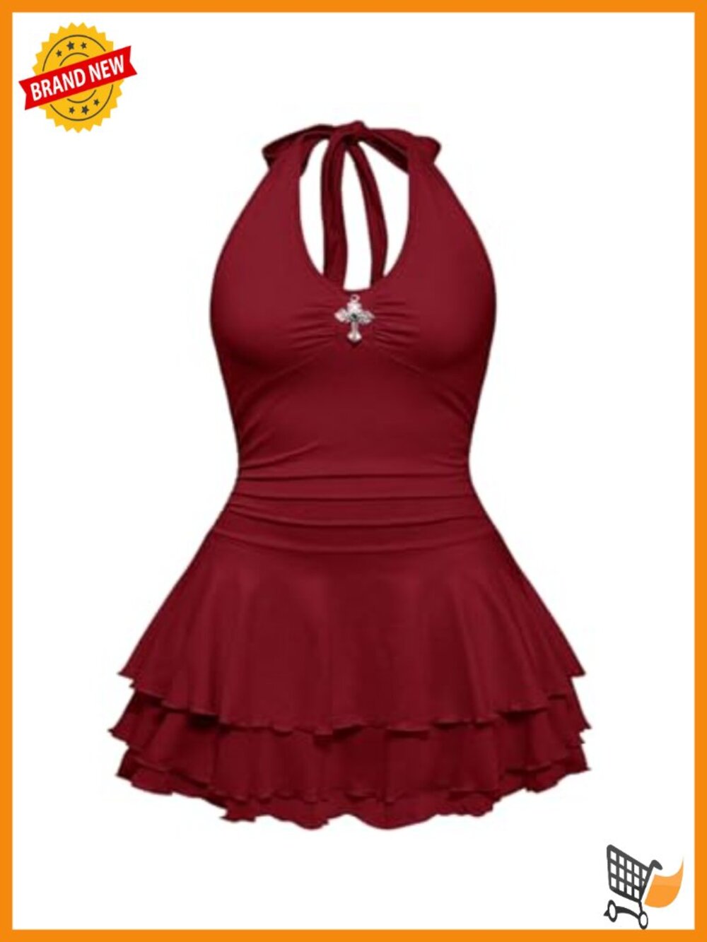 Sleeveless Halter A-Line Mini Dress Punk Grunge Cross Print Plus Size - Picture 1 of 3